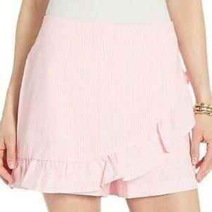 Lilly Pulitzer pink and white Faye Ruffled Skort in Capri Coral Seersucker 6